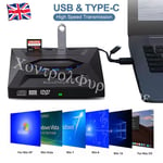 USB External DVD RW CD Writer Drive Burner Reader For Laptop PC Windows 10 11