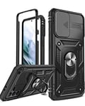 LeYi Samsung S21 Case(No Screen Protector) with Camera Cover Slider, Samsung Galaxy S21 5G Phone Case Ring Stand Holder 360° Full Body Military Grade Protective Shockproof Rugged Hard Cover Black