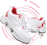 Patins À roulettes Roues Réglables Déformation Chaussures À roulettes Double Usage Walking Skates Chaussures De Sport De Plein Air pour Adultes Interrupteur De Sécurité,White Red,40