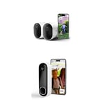 Arlo Pro 5 Front & Back Door Security Kit 2K Security Camera Outdoor Wireless with HD Video Doorbell, Battery Operated Outdoor Camera With Advanced Colour Night Vision, 3 Cameras, Secure Trial Period