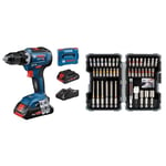 Bosch Professional 18V System Perceuse-visseuse sans fil GSR 18V-55 (2 batteries ProCORE18V 4.0Ah, chargeur rapide GAL 18V-40, dans une L-Boxx) + 43 pièces Coffrets d'embouts de vissage Extra Hard