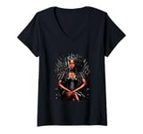 Womens Graceful Black Queen On Throne Art V-Neck T-Shirt