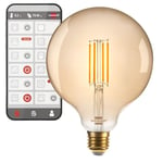 Brennenstuhl Connect WiFi Filament LED Bulb Globe (Vintage WiFi Bulb compatible with Amazon Alexa and Google Assistant, E27, 470lm, 4.9W, warm white 2200K, infinitely dimmable, retro, free app)