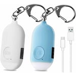 2 pcs 130 db Alarme Personnelle d'urgence,Rechargeable Alarme de Sécurité avec led Lampe de Poche Torche Alarme Anti Agression,pour Femme Enfants