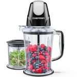 CHEFMAN 2-in-1 Food Processor and Portable Blender with 400W Motor, 2-Tiered Blade System, Ice Crusher - Ideal for Smoothies, Purees, Chopped Vegetables and More - Large and Small Jars, Pulse Function