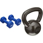 Amazon Basics Paire d'haltères en néoprène 2 x 5 kg, Noir & Kettlebell en fonte 10 kg