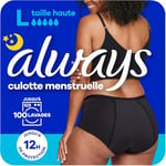 Always - Culotte Menstruelle Lavable Nuit, L, 42-44, 1 Sous-vêtement Menstruel, Noir, Flux Moyen À Abondant, Réutilisable Jusqu’à 100 Lavages, Jusqu’à 12h De Protection, Confort Toute la Nuit