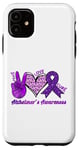 Coque pour iPhone 11 Purple Peace Love Cure Alzheimer Sensibilisation à la maladie d'Alzheimer