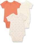 Amazon Essentials Body à Manches Courtes en Jersey, en Coton élastique (Anciennement Amazon Aware) Mixte Bébé, Lot de 3, Beige Souris/Orange Clair/Rose Rayures, Prématuré