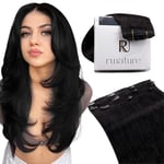 RUNATURE Extension Cheveux Naturel à Clip Noir Extension a Clip Cheveux Naturel Remy Hair Extension de Cheveux Clip Lisse Noir 16 Pouces/40cm 3 Pièces/50g #1B