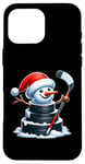 iPhone 16 Pro Max Cartoon Ice Hockey Puck Snowman with Santa Hat Christmas Case