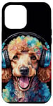 Coque pour iPhone 15 Plus Caniche Écouteurs Chien Coloré Drôle Animaux Motif Imprimé