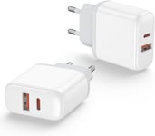 2 Pack Chargeur Rapide Adaptateur,20w Double Port Usb-C Rapide Chargeur Pr Pd 3.0 Adaptateur Compatible Iphone 15 14 13 12 11 X Pro Mini Airpods Samsung Galaxy Xiaomi Google