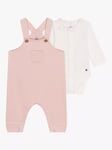 Petit Bateau Baby Velour Dungarees & Bodysuit Set, Saline/Avalanche