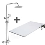 Pack Receveur de douche 70 x 120 cm extra plat blanc + Colonne de douche thermostatique chromee