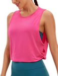 CRZ YOGA Pima Cotton Summer Gym Sleeveless Vest Tops for Women Light Elastic Running Crop Top Loose Crew Neck Yoga Shirt Sonic Pink 14