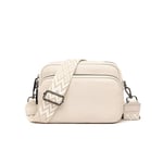 Crossbody väska Dam läder liten axelväska med dragkedja off-white off-white