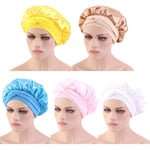 QCLU Solid Satin Bonnet with Wide Stretch Ties Long Hair Care Women Night Sleep Hat Adjust Hair Styling Cap Silk Head Wrap Shower Cap, Pack of 5 (Color : B)