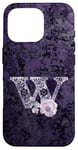 Coque pour iPhone 16 Pro Jolie rose florale violette avec monogramme lettre W