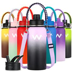 WEREWOLVES 1L/32oz Insulated Water Bottle with Paracord Handles & Strap & Straw Lid & Spout Lid, Reusable Leak Proof Double Wall Vacuum 1 Litre Stainless Steel Water Bottle for Adults