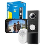 Tapo D235 2K 5MP Doorbell Camera Wireless(2024 Release)180°Ultra-Wide Video Doorbell Wireless or Wired, Battery 210 Day,Ring Chime Included,Head-to-Toe View,IP66, Free Detection,Alexa,No Monthly Fee