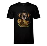 T-Shirt Homme Col Rond Chien Casque Audio Collage Art Surréalisme Vintage Champignon