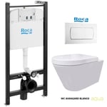 Pack réservoir encastrable Roca active Bati-Support et plaque blanc brillant avec wc suspendu Rim-ex Avangard blanc br aqua