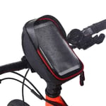 Pwshymi Bike Frame Bag Cell Phone Mount with Touch Screen Bicycle Frame Phone Holder Pouch(Black + Red)