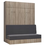 Armoire lit escamotable DYNAMO SOFA canapé chêne microfibre gris couchage 160*200