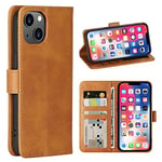 Cresee Coque pour iPhone 13, Étui en Cuir PU Housse de Protection Antichoc [3 Portes Carte] [Fermeture Magnétique] [Béquille Support] pour iPhone 13, Brun Clair