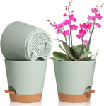 3 Pcs Pots De Fleurs En Plastique Vert 20cm Auto Arrosant, Petit Pot De Fleur De Syst¿¿Me D'arrosage Convient Aux Jardins De Balcon De Pot De Fleur Interieur Et Exterieur