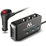 Maclean MCE218 Adaptateur allume-cigare 4 voies Distributeur pour voiture 4 Connecteurs USB Voltmètre LED Max 120W Chargeur Alimentation 18W