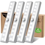 Led-lampa rörelsesdetektor batteri inomhus, 4-pack trådlös klädskåpslampa led-listbelysning för trappor garderob under skåp kök