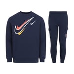 Nike Sportswear Mens Multi Swoosh Graphic Fleece Tracksuit Set, Navy Cotton - Size Small