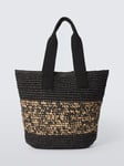 John Lewis Raffia Tote Bag, Black/Natural Paper