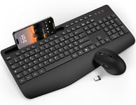 Clavier Souris sans Fil Combinés, 2,4 GHz Silencieux Pleine Taille Clavier avec Repose-Poignet, Support, Mode Veille, Ergonomique Clavier et Souris pour Windows, Mac, PC, Laptop – SABLUTE