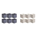 Amazon Basics Lot de 6 cubes de rangement pliables en tissu avec œillets ovales Treillis & Lot de 6 cubes de rangement pliables en tissu avec œillets ovales Chevrons taupe