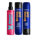 Matrix | Trio Brass-Off | Shampoing + Après-Shampoing + Spray Miracle Creator | Pour Cheveux Châtains | Anti-Reflets Cuivrés | 300ml + 300ml + 190ml