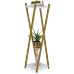 Tagère à plantes, 2 surfaces effet marbre, tabouret moderne fleur, HxLxP : 99x29x29 cm, colonne, doré-blanc - Relaxdays