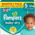 Pampers Baby-Dry Taped Nappies, Size 5 (11 - 16Kg) 174 Count, MONTHLY SAVING PAC