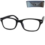 Mini Brille Lunettes Anti Lumière Bleue Rectangulaires, Verre Transparent, Boite Lunette Inclus, Monture Plastique (Noir), Lunettes de Lecture Femme et Homme +1,0 Dioptrie