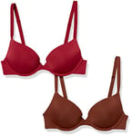 Amazon Essentials Soutien-Gorge à décolleté Plongeant avec Doublure légère Femme, Lot de 2, Bordeaux/Chocolat, 105C