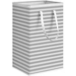 75L Grand Panier à Linge Pliable Panier de Rangement pour VêTements Rayé Sac de Rangement pour avec PoignéE ProlongéE-Gris