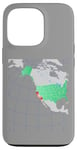 Coque pour iPhone 13 Pro Carte des États-Unis et de l'Amérique du Nord. Rouge surligné Californie