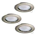 3 PACK Flush Ceiling Downlight Satin Nickel Steel 3 x 3W GU10 Bulb