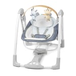 Ingenuity, Balancelle Portable Swing 'n Go avec Arc d'Activités en Bois Durable et 5 Vitesses, pour Enfants de 0 à 9 Mois, Jusqu'à 9 kg, Chambray