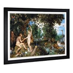 Big Box Art Framed Print of Peter Paul Rubens The Garden of Eden with The Fall of Man Design | Wall Art Picture| Home Decor for Living Room, Bedroom, Office, Black, A2 / 24.5x18 Inch / 62x45cm