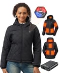 GOTOBI Veste Chauffante Femme Avec Batterie Incluse De 18400 Mah 12v, 8 Zones De Chauffage,Manteau Chauffant Femme Avec 3 Niveaux De Tempé pour activités en plein air,noir,XS