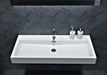 Lavabo mural / lavabo à poser en marbre coulé BS6002 -blanc- 100x42x10cm, avec trou prépercé