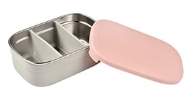 Béaba Lunch box Enfant, Boîte à dejeuner/Repas, Boite En Inox, Bento, Compartimenté, Séparateurs, Housse en Silicone, 760mL, Gris velours/Rose poudré